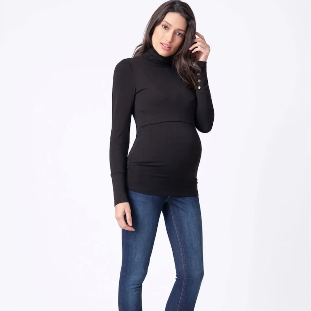Seraphine Black Maternity Turtleneck Blouse